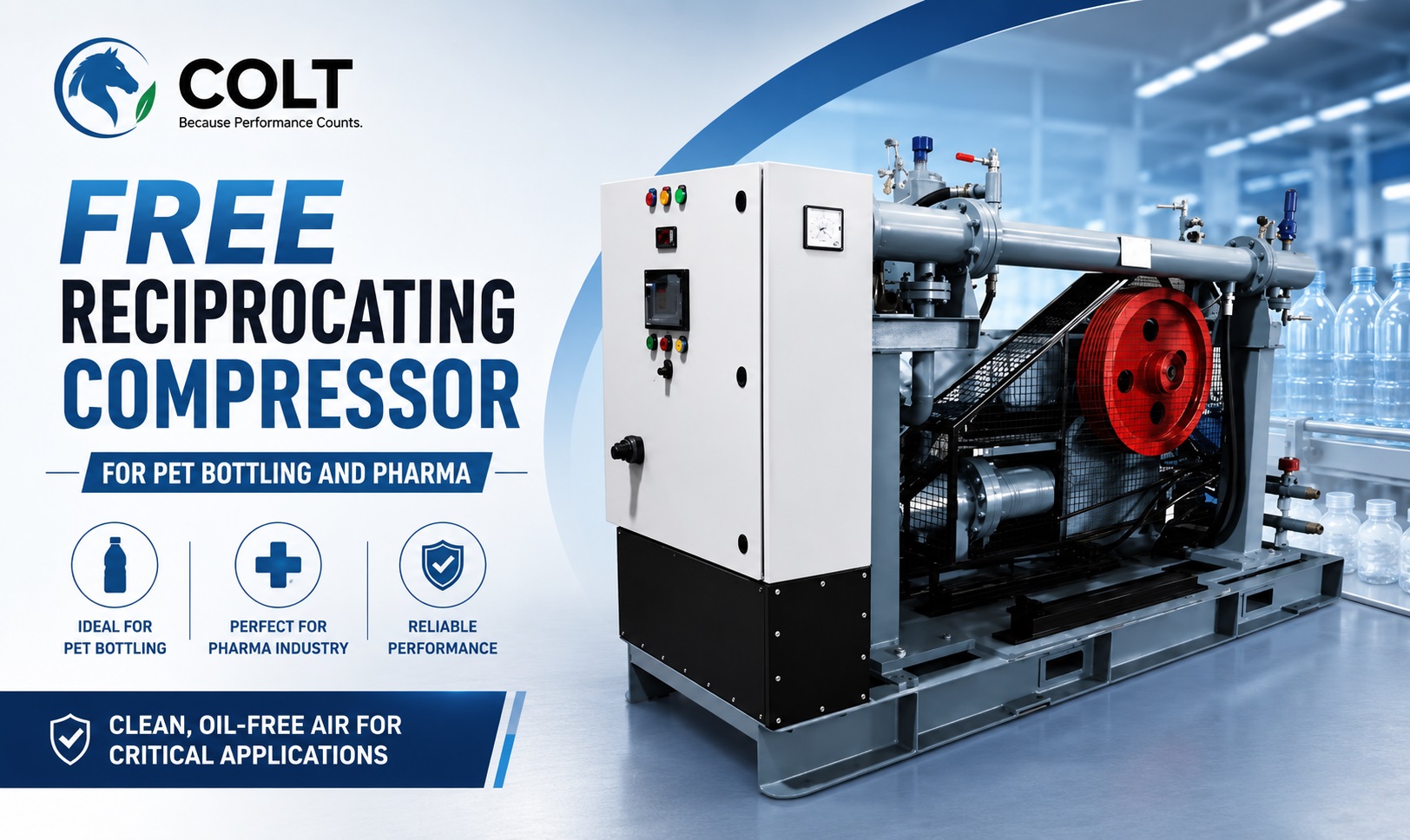Free Reciprocating Compressor for PET Bottling and Pharma
